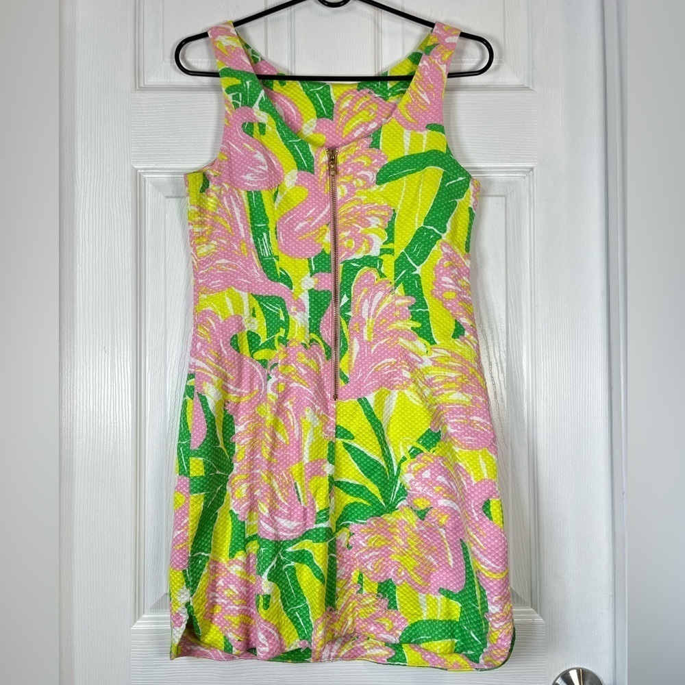 Lilly Pulitzer Pink Green Yellow Fan Dance Shift Dress Size 2 - Picture 3 of 8